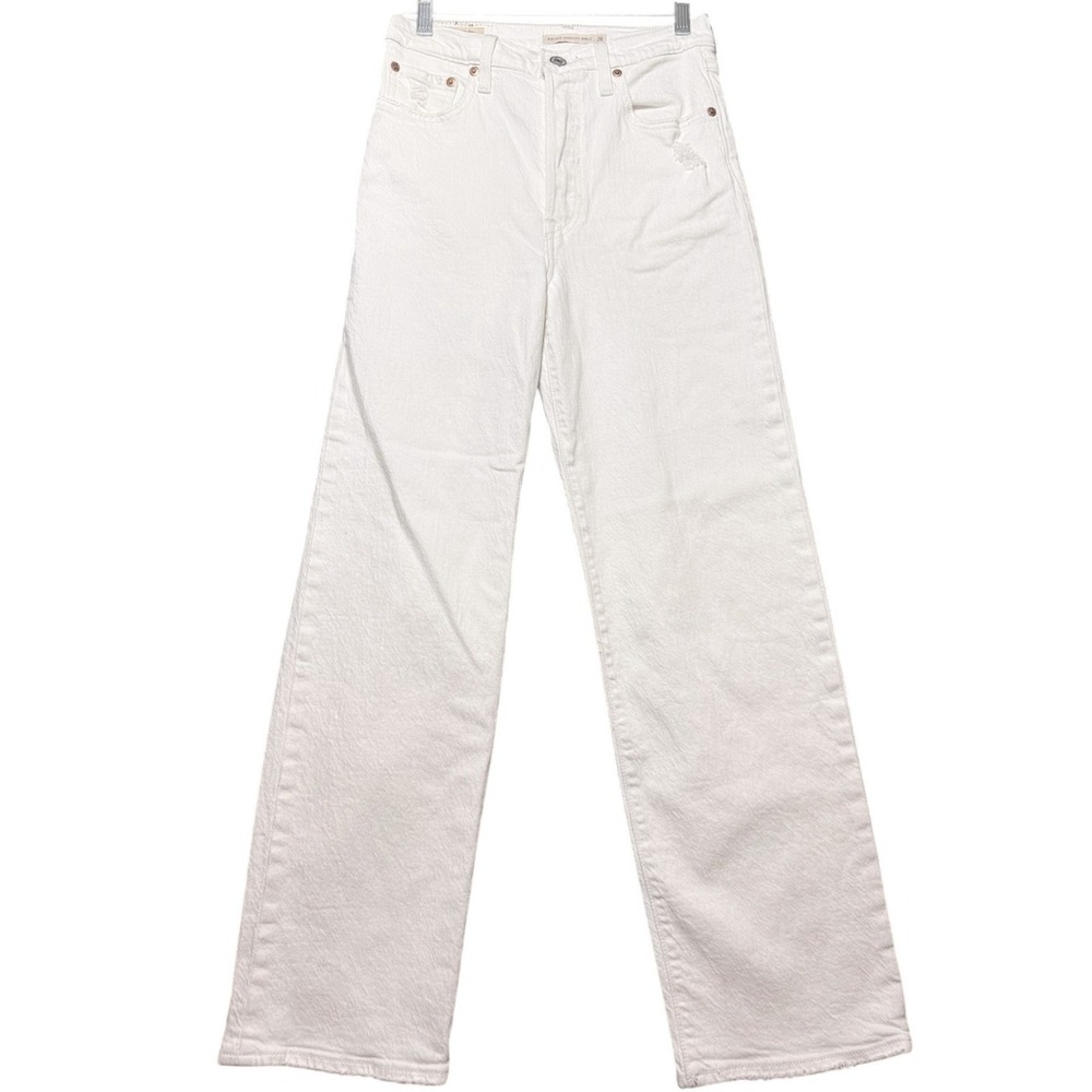 Levi's Ribcage Straight Ankle Women 26 White Distressed High Rise Jeans